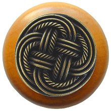 Notting Hill NHW-739M-AB Classic Weave Wood Knob in Antique Brass/Maple wood finish